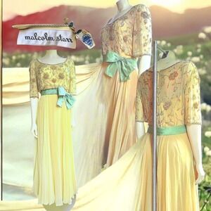 Vintage 60s Designer‎ Malcolm Starr Silk Chiffon Beaded Gown M